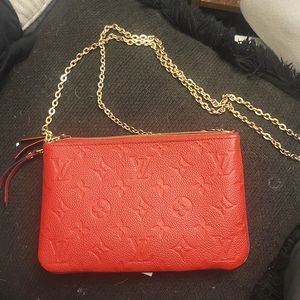 Louis Vuitton Empreinte double zip pochette red & navy. Like new never worn!